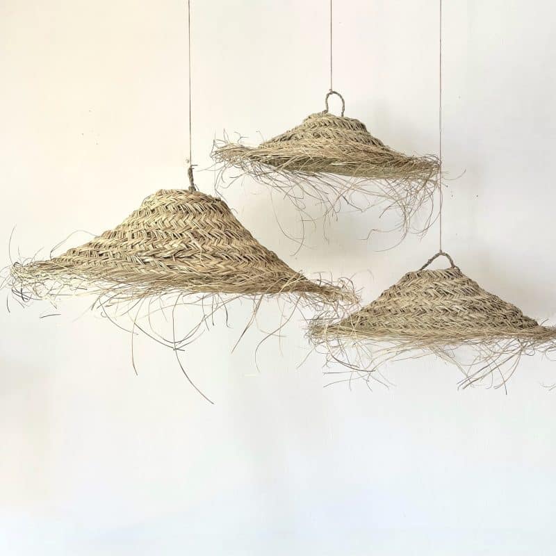 Suspensions paille parasol marocaines, luminaire bohème artisanal