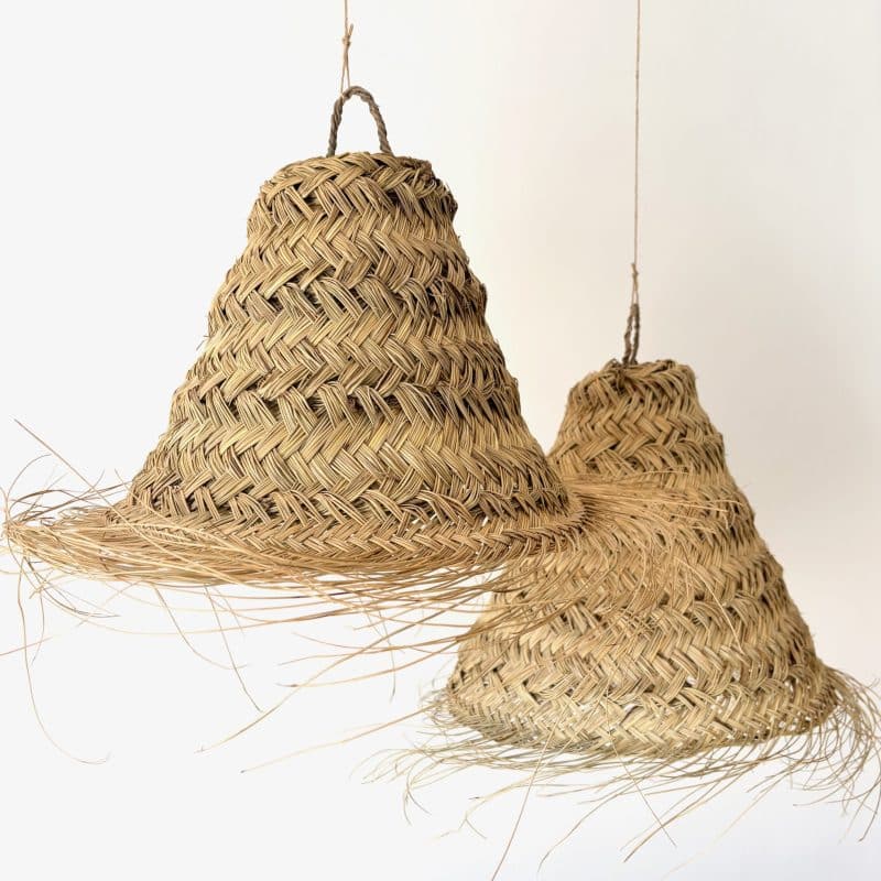 Deux suspensions en paille tressée artisanales, faites main au Maroc, style bohème naturel