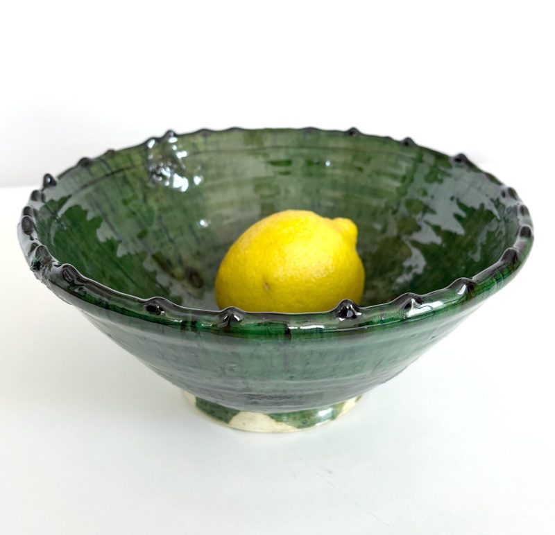 bol en terre cuite Émaillée verte 22 cm de diamètre