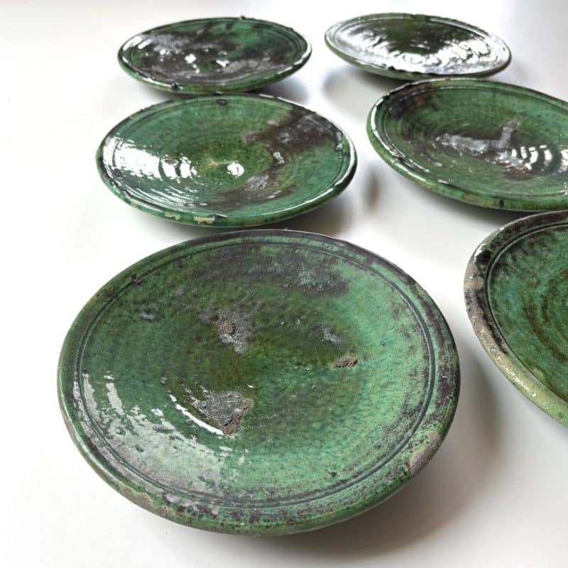 Lot de 6 assiettes Tamegroute vertes en terre cuite artisanale marocaine