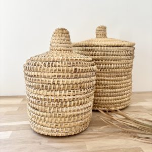 panier de rangement en fibres naturelles avec couvercle – artisanat marocain