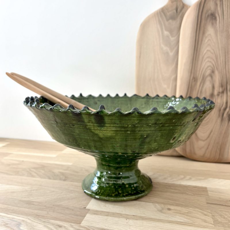 coupe a fruits tamegroute verte émaillée – poterie artisanale marocaine
